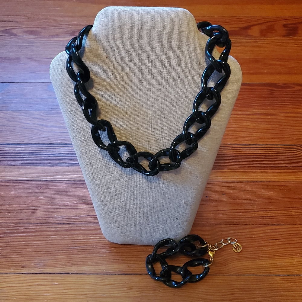 Hoohoops brand black acrylic chunky chain link necklace and bracelet